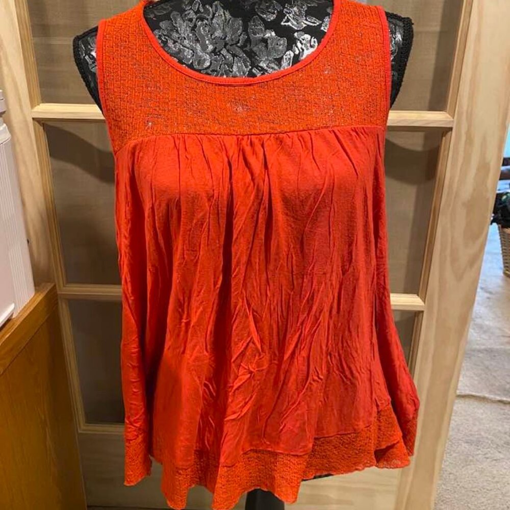 Cupio Red Lace Loose-fitting Sleeveless Baby Doll Blouse, XL